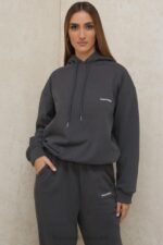 House of CB Oversize Bluza Kaptur Grafitowa Stylowa Moda
