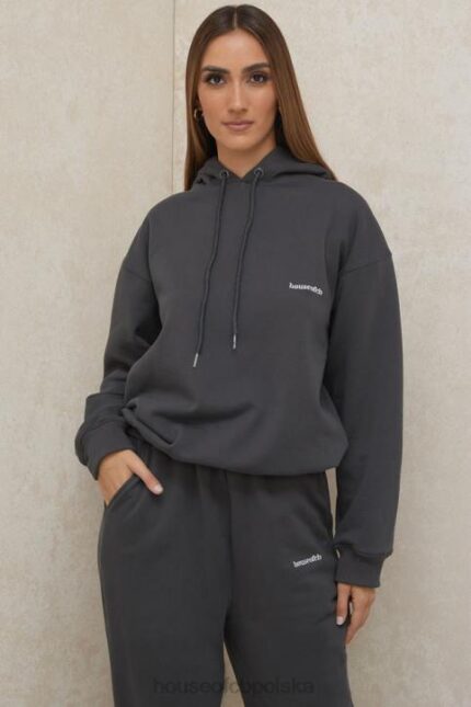 House of CB Oversize Bluza Kaptur Grafitowa Stylowa Moda