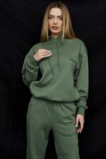 House of CB Oversize bluza z kapturem Halo w kolorze mchu