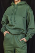 House of CB Oversize bluza z kapturem Halo w kolorze mchu - Image 7