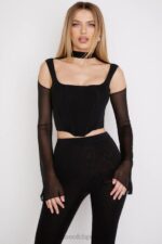 House of CB Paulina czarny gorset z dekoltem i stylowym wykończeniem
