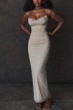 House of CB piaskowa maxi sukienka Nalini stylowa moda kobieca - Image 6