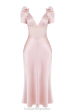 House of CB Rafaela miękka brzoskwiniowa sukienka jedwabna z koronką elegancka moda kobieca - Image 5