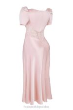 House of CB Rafaela miękka brzoskwiniowa sukienka jedwabna z koronką elegancka moda kobieca - Image 6