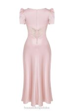 House of CB Rafaela miękka brzoskwiniowa sukienka jedwabna z koronką elegancka moda kobieca - Image 7