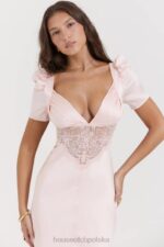 House of CB Rafaela miękka brzoskwiniowa sukienka jedwabna z koronką elegancka moda kobieca - Image 10