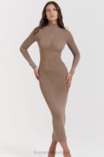 House of CB Roberta Tan midi sukienka dzianinowa elegancka moda - Image 11