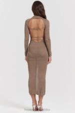 House of CB Roberta Tan midi sukienka dzianinowa elegancka moda - Image 16
