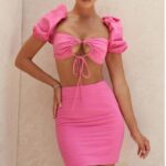 House of CB Różowa lniana mini spódniczka Sadie Stylowa i Elegancka