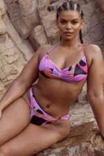 House of CB Różowe Czarne Bikini Wiązane na Szyi Modny Styl - Image 2