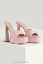 House of CB Różowe Satynowe Klapki na Platformie Alessandra Trendy Buty