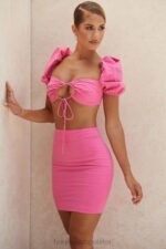 House of CB Różowy lniany gorsetowy top z bufiastymi rękawami Lisette modne ubrania na każdą okazję - Image 11