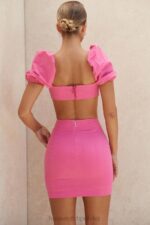 House of CB Różowy lniany gorsetowy top z bufiastymi rękawami Lisette modne ubrania na każdą okazję - Image 13