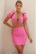 House of CB Różowy lniany gorsetowy top z bufiastymi rękawami Lisette modne ubrania na każdą okazję - Image 7