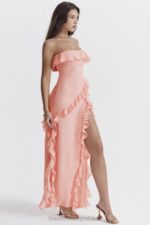 House of CB Sarina Maxi Sukienka Morelowa z Falbaną Elegancja na Każdą Okazję - Image 13
