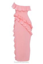 House of CB Sarina Maxi Sukienka Morelowa z Falbaną Elegancja na Każdą Okazję - Image 7