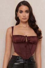 House of CB Satynowy gorset Betsy Raisin Krótki Modny Styl 4PND98