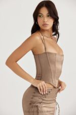 House of CB Satynowy Gorset Chantelle Latte Modny Styl Elegancja - Image 13
