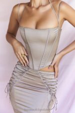 House of CB Satynowy Gorset Chantelle Latte Modny Styl Elegancja - Image 6