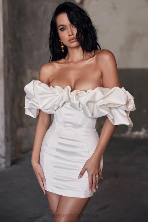 House of CB Selena satynowa sukienka bez ramiączek kości słoniowej elegancka moda na każdą okazję - Image 2