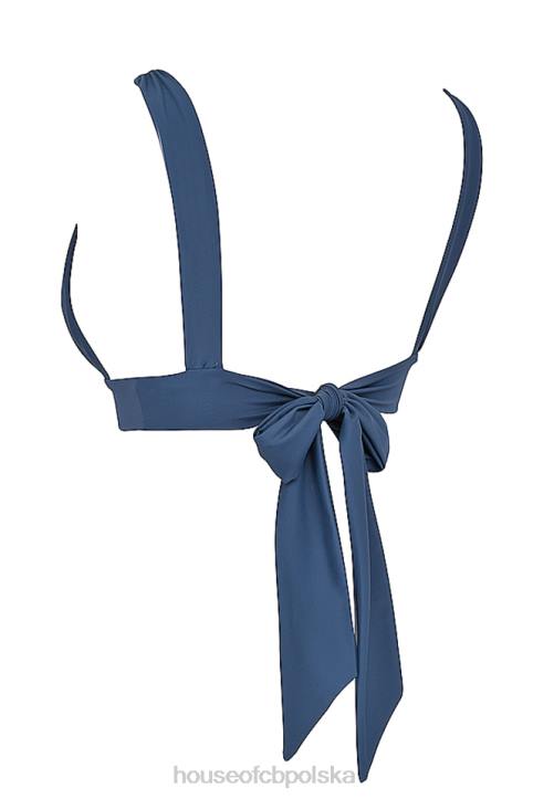 House of CB Seszele głęboki błękit wiązany góra bikini modne plażowe trendy - Image 11