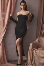 House of CB Sofia czarna maxi sukienka bez ramiączek siateczkowa elegancka moda - Image 2