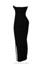 House of CB Sofia czarna maxi sukienka bez ramiączek siateczkowa elegancka moda - Image 3