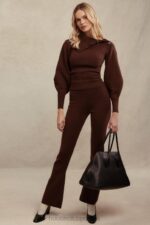 House of CB Spodnie Nereida Kaszmirowe Czekoladowe Trendy Modowe