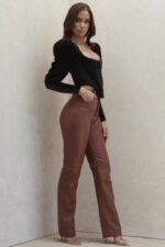 House of CB Spodnie Skórzane Wegańskie Stretch Tan Eleganckie - Image 14
