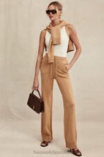 House of CB Spodnie Yalina Camel z kaszmirem modna odzież damska