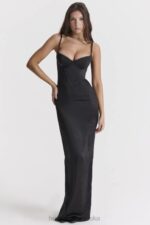 House of CB Stefania czarna gorsetowa sukienka maxi na każdą okazję - Image 10