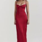 House of CB Stefania Rubinowa Gorsetowa Sukienka Maxi Modna Odzież