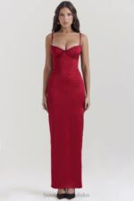 House of CB Stefania Rubinowa Gorsetowa Sukienka Maxi Modna Odzież - Image 6