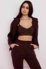 House of CB Storm Chocolate Bluza z kapturem na zamek modna odzież damska - Image 5