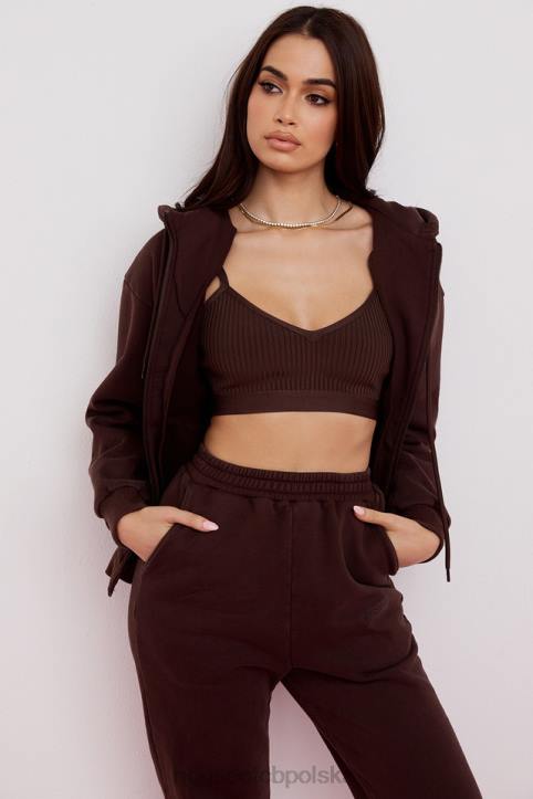 House of CB Storm Chocolate Bluza z kapturem na zamek modna odzież damska - Image 5
