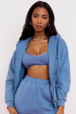 House of CB Stylowa Bluza z Kapturem Storm Azure na Zamek