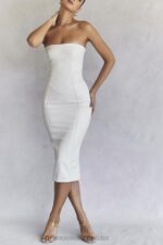 House of CB Sukienka bez ramiączek wegańska skóra Camilla Ivory modna odzież - Image 12