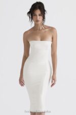 House of CB Sukienka bez ramiączek wegańska skóra Camilla Ivory modna odzież