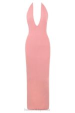 House of CB Sukienka maxi Camelia morelowa z głębokim dekoltem - Image 7