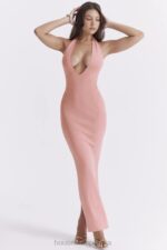 House of CB Sukienka maxi Camelia morelowa z głębokim dekoltem - Image 10