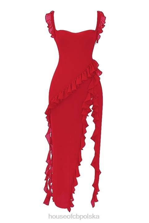 House of CB Sukienka maxi wiśniowa z falbaną na każdą okazję - Image 8