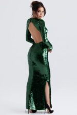 House of CB Sukienka maxi z cekinami sosnowa zieleń Glamour