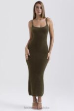 House of CB Sukienka maxi z dzianiny khaki stylowa elegancja - Image 2