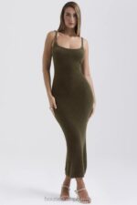 House of CB Sukienka maxi z dzianiny khaki stylowa elegancja - Image 5
