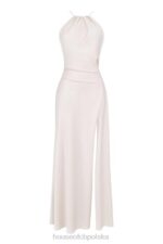 House of CB Sukienka maxi z rozcięciem kości słoniowej elegancka moda damska - Image 9