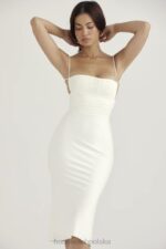 House of CB Sukienka midi gorset satynowa w kolorze kości słoniowej Lois 4PND410 elegancka moda kobieca