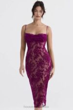 House of CB Sukienka Midi Ione Cranberry Devore Modna Elegancja