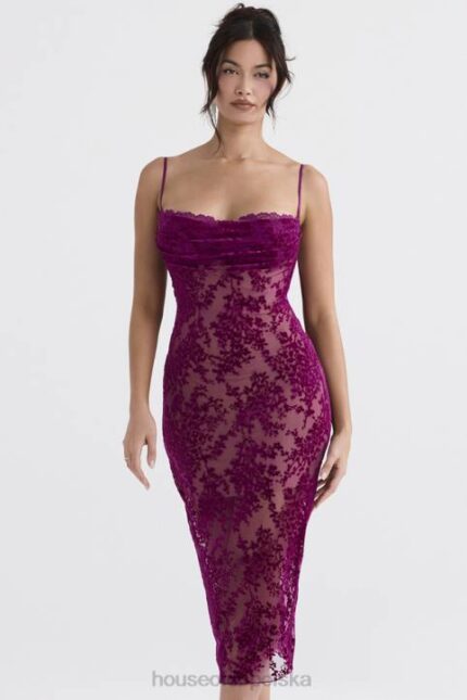 House of CB Sukienka Midi Ione Cranberry Devore Modna Elegancja