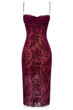 House of CB Sukienka Midi Ione Cranberry Devore Modna Elegancja - Image 7