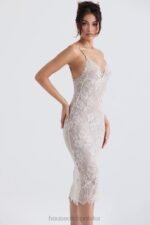 House of CB Sukienka midi koronki Serelle w kolorze kości słoniowej elegancka moda na każdą okazję - Image 11